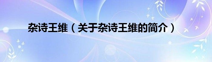 雜詩王維（關(guān)于雜詩王維的簡介）