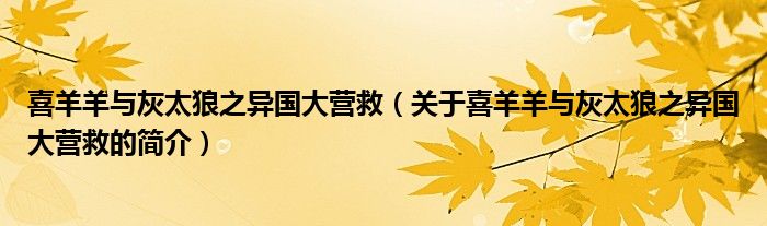 喜羊羊與灰太狼之異國(guó)大營(yíng)救（關(guān)于喜羊羊與灰太狼之異國(guó)大營(yíng)救的簡(jiǎn)介）