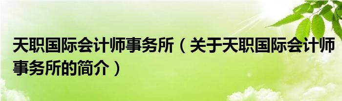 天職國(guó)際會(huì)計(jì)師事務(wù)所（關(guān)于天職國(guó)際會(huì)計(jì)師事務(wù)所的簡(jiǎn)介）