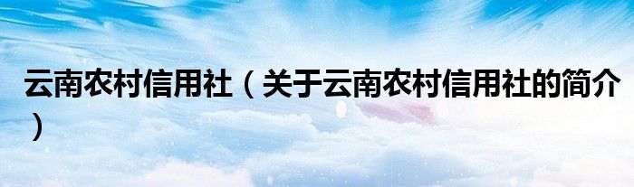 云南農(nóng)村信用社（關于云南農(nóng)村信用社的簡介）