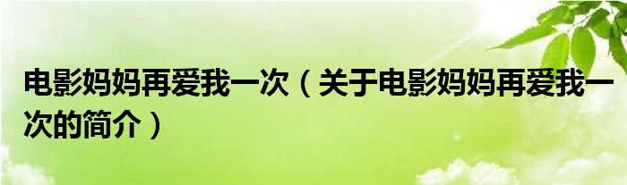 電影媽媽再愛我一次（關于電影媽媽再愛我一次的簡介）