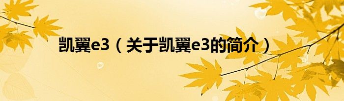 凱翼e3（關(guān)于凱翼e3的簡介）