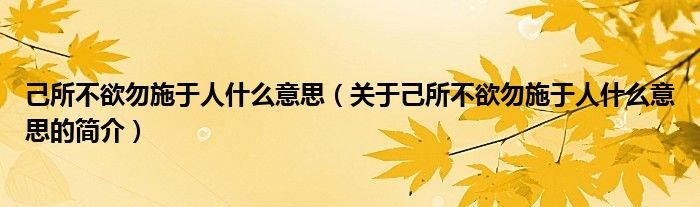 己所不欲勿施于人什么意思（關(guān)于己所不欲勿施于人什么意思的簡介）