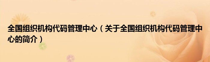 全國(guó)組織機(jī)構(gòu)代碼管理中心（關(guān)于全國(guó)組織機(jī)構(gòu)代碼管理中心的簡(jiǎn)介）