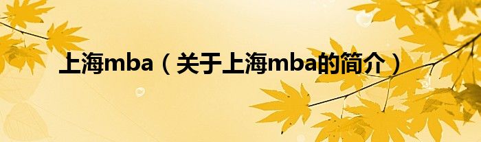 上海mba（關(guān)于上海mba的簡(jiǎn)介）