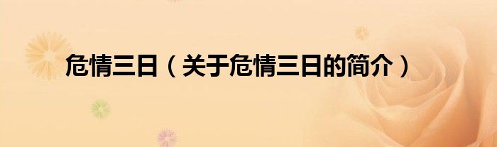 危情三日（關(guān)于危情三日的簡(jiǎn)介）