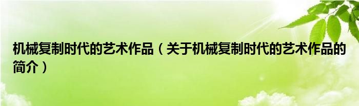 機械復制時代的藝術作品（關于機械復制時代的藝術作品的簡介）