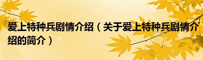 愛上特種兵劇情介紹（關(guān)于愛上特種兵劇情介紹的簡介）