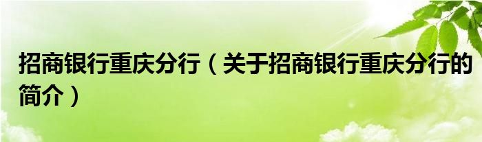 招商銀行重慶分行（關(guān)于招商銀行重慶分行的簡(jiǎn)介）