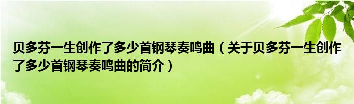 貝多芬一生創(chuàng)作了多少首鋼琴奏鳴曲（關于貝多芬一生創(chuàng)作了多少首鋼琴奏鳴曲的簡介）