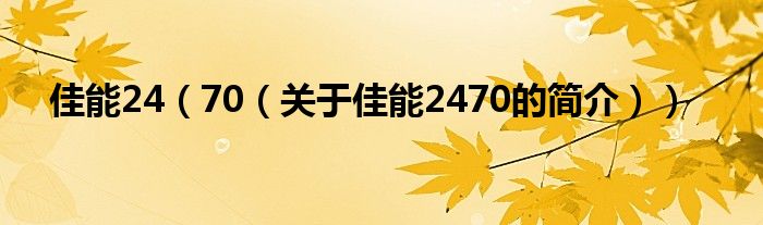 佳能24（70（關于佳能2470的簡介））