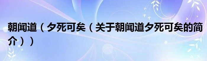 朝聞道（夕死可矣（關(guān)于朝聞道夕死可矣的簡介））