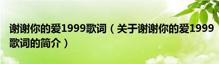 謝謝你的愛1999歌詞（關于謝謝你的愛1999歌詞的簡介）