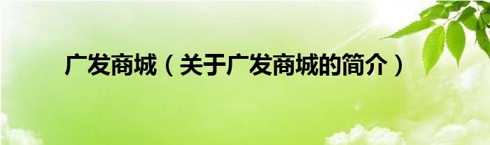 廣發(fā)商城（關(guān)于廣發(fā)商城的簡(jiǎn)介）