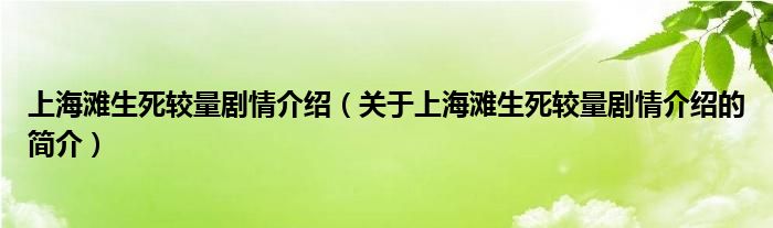 上海灘生死較量劇情介紹（關(guān)于上海灘生死較量劇情介紹的簡(jiǎn)介）