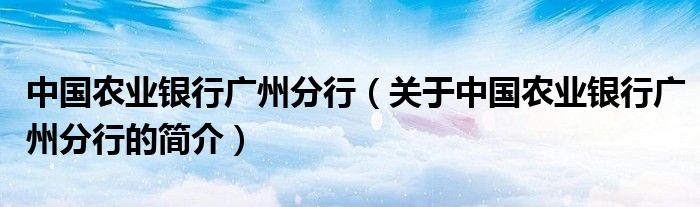 中國農業(yè)銀行廣州分行（關于中國農業(yè)銀行廣州分行的簡介）