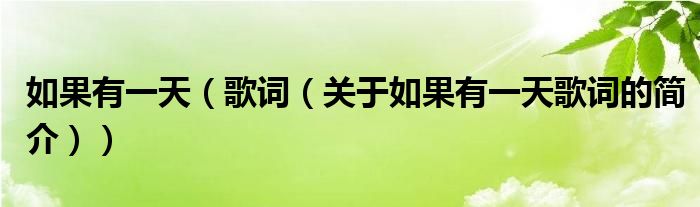 如果有一天（歌詞（關于如果有一天歌詞的簡介））