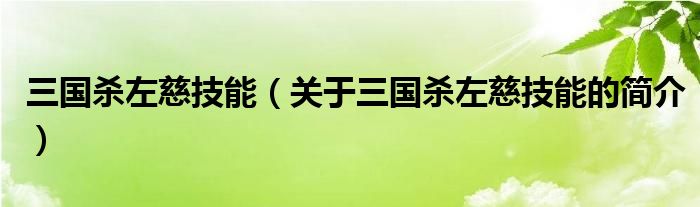 三國(guó)殺左慈技能（關(guān)于三國(guó)殺左慈技能的簡(jiǎn)介）