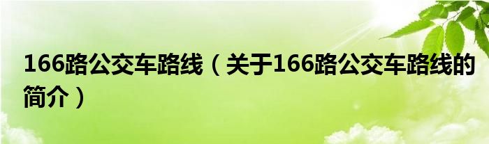 166路公交車路線（關(guān)于166路公交車路線的簡介）