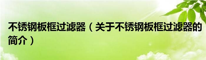 不銹鋼板框過濾器（關(guān)于不銹鋼板框過濾器的簡介）