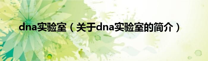 dna實驗室（關(guān)于dna實驗室的簡介）