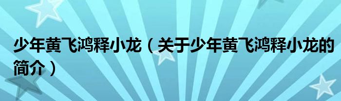 少年黃飛鴻釋小龍（關(guān)于少年黃飛鴻釋小龍的簡介）