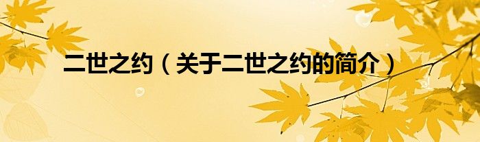 二世之約（關(guān)于二世之約的簡(jiǎn)介）