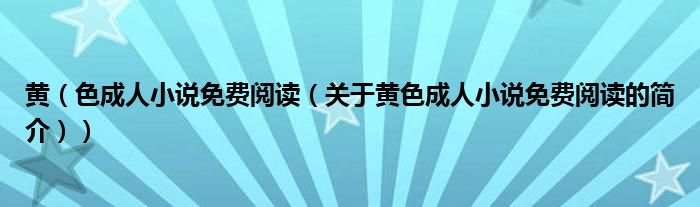 黃（色成人小說免費(fèi)閱讀（關(guān)于黃色成人小說免費(fèi)閱讀的簡介））