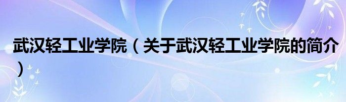 武漢輕工業(yè)學(xué)院（關(guān)于武漢輕工業(yè)學(xué)院的簡介）