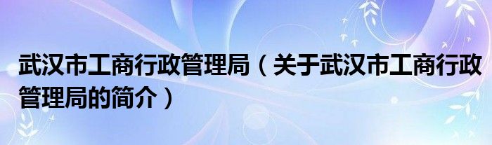 武漢市工商行政管理局（關(guān)于武漢市工商行政管理局的簡介）