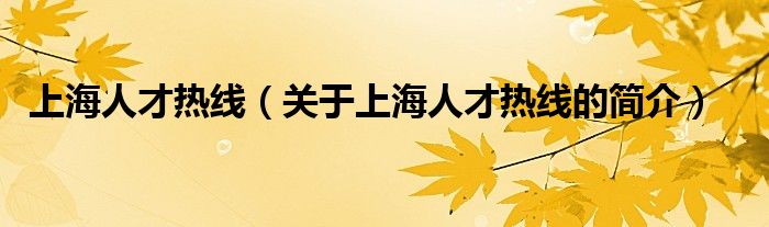 上海人才熱線（關(guān)于上海人才熱線的簡(jiǎn)介）