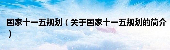 國家十一五規(guī)劃（關(guān)于國家十一五規(guī)劃的簡介）