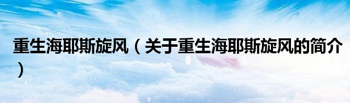 重生海耶斯旋風(fēng)（關(guān)于重生海耶斯旋風(fēng)的簡(jiǎn)介）