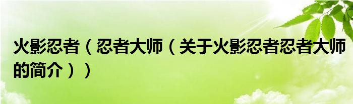 火影忍者（忍者大師（關(guān)于火影忍者忍者大師的簡(jiǎn)介））