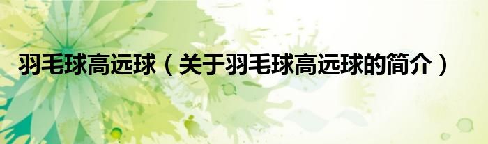 羽毛球高遠(yuǎn)球（關(guān)于羽毛球高遠(yuǎn)球的簡介）