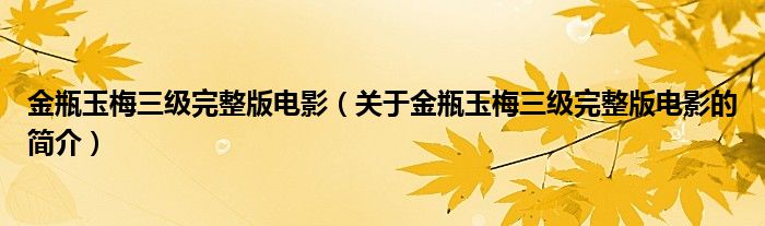 金瓶玉梅三級完整版電影（關(guān)于金瓶玉梅三級完整版電影的簡介）