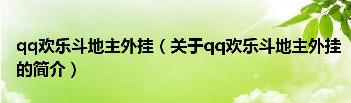 qq歡樂(lè)斗地主外掛（關(guān)于qq歡樂(lè)斗地主外掛的簡(jiǎn)介）