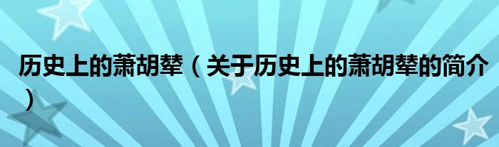 歷史上的蕭胡輦（關于歷史上的蕭胡輦的簡介）