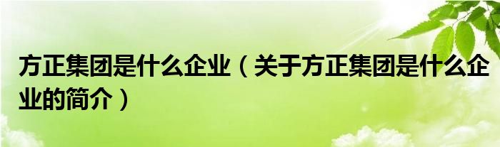 方正集團(tuán)是什么企業(yè)（關(guān)于方正集團(tuán)是什么企業(yè)的簡介）