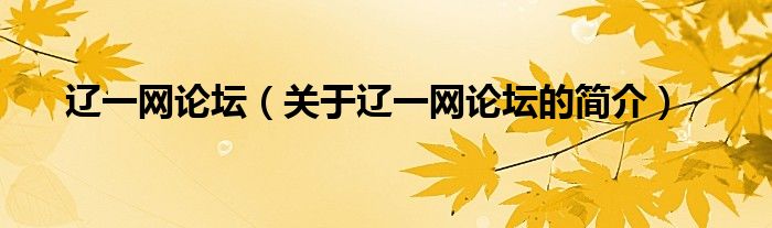 遼一網(wǎng)論壇（關(guān)于遼一網(wǎng)論壇的簡介）