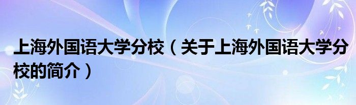 上海外國(guó)語(yǔ)大學(xué)分校（關(guān)于上海外國(guó)語(yǔ)大學(xué)分校的簡(jiǎn)介）