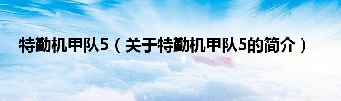 特勤機甲隊5（關(guān)于特勤機甲隊5的簡介）