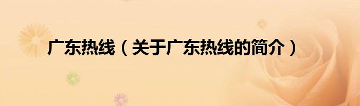 廣東熱線（關(guān)于廣東熱線的簡(jiǎn)介）