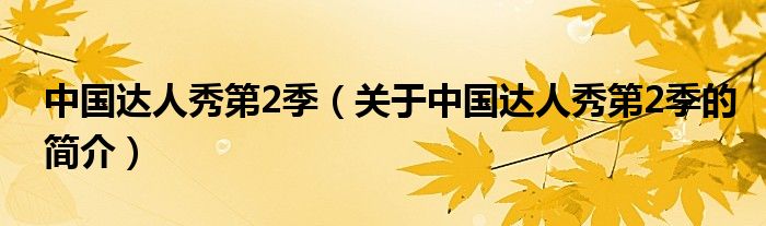 中國(guó)達(dá)人秀第2季（關(guān)于中國(guó)達(dá)人秀第2季的簡(jiǎn)介）