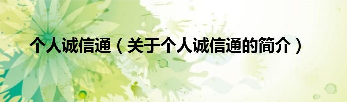 個(gè)人誠信通（關(guān)于個(gè)人誠信通的簡介）