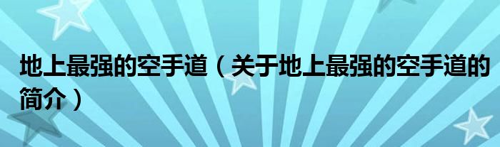 地上最強的空手道（關(guān)于地上最強的空手道的簡介）