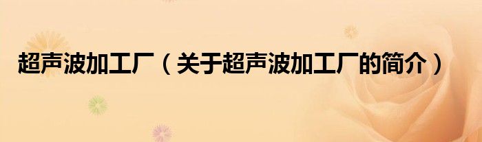 超聲波加工廠(chǎng)（關(guān)于超聲波加工廠(chǎng)的簡(jiǎn)介）