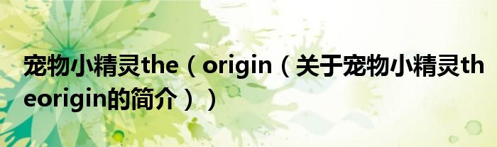 寵物小精靈the（origin（關(guān)于寵物小精靈theorigin的簡(jiǎn)介））