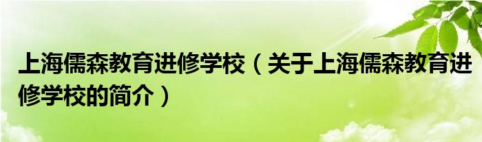 上海儒森教育進修學校（關于上海儒森教育進修學校的簡介）