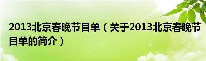 2013北京春晚節(jié)目單（關(guān)于2013北京春晚節(jié)目單的簡介）